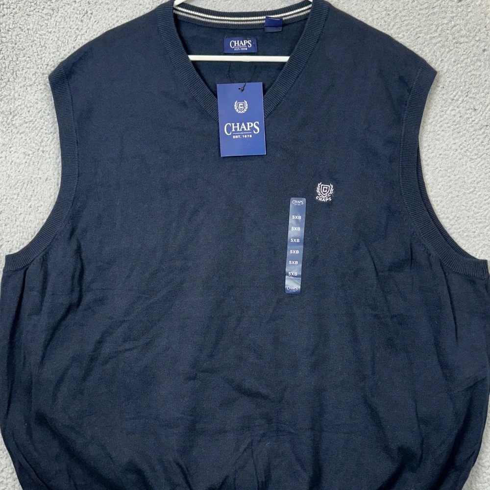 NEW Chaps Sweater Vest Mens 5XB Big V-Neck Navy Blue Knit Pullover Sleeveless